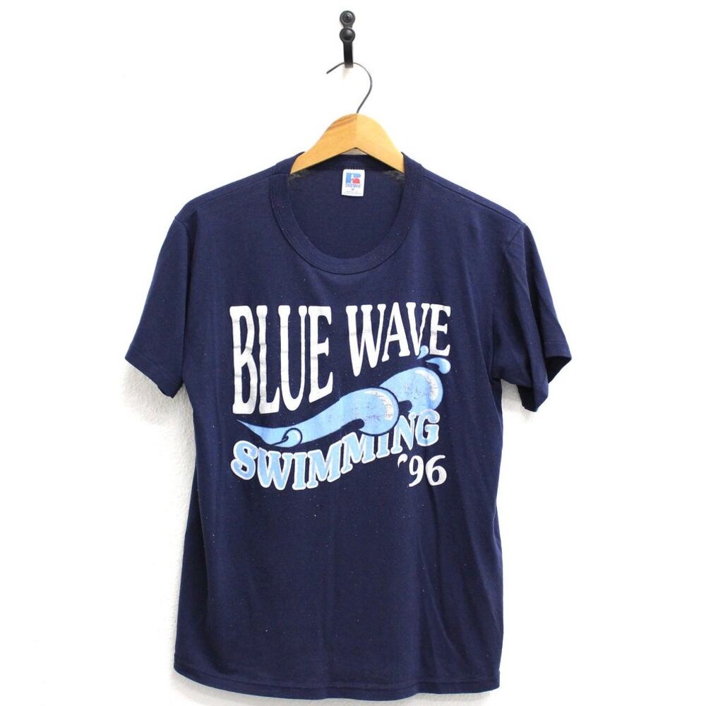 Vintage Blue Wave Swimming T Shirt Medium
